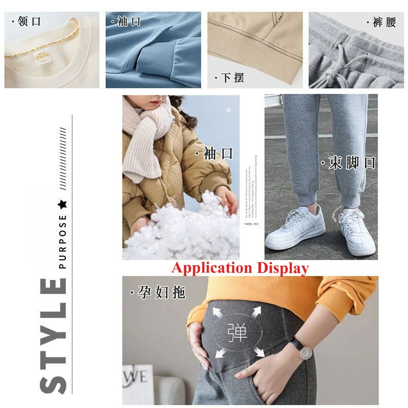 Tissu fileté élastique en coton, manches de sweat-shirt, col, ourlet, bord inférieur, tissu tricoté à revers élastique pour vêtements