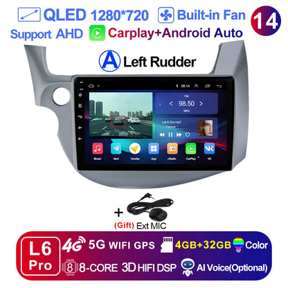 LEHX-Autoradio L6 Pro Android 14, 4G, Carplay, DVD, Stéréo, 2 DIN, Unité Centrale, Limitation GPS, pour Voiture HONDA FIT JAZZ (2007-2013)