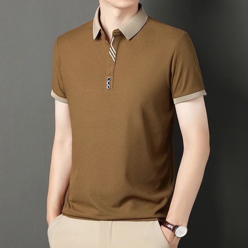 Polo à manches courtes pour hommes, couleur unie, décontracté, mode, haut d'été confortable pour les affaires et les loisirs