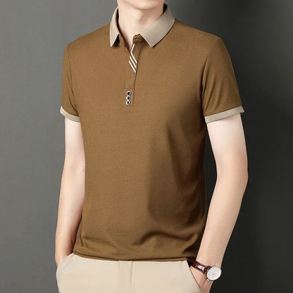 Polo à manches courtes pour hommes, couleur unie, décontracté, mode, haut d'été confortable pour les affaires et les loisirs
