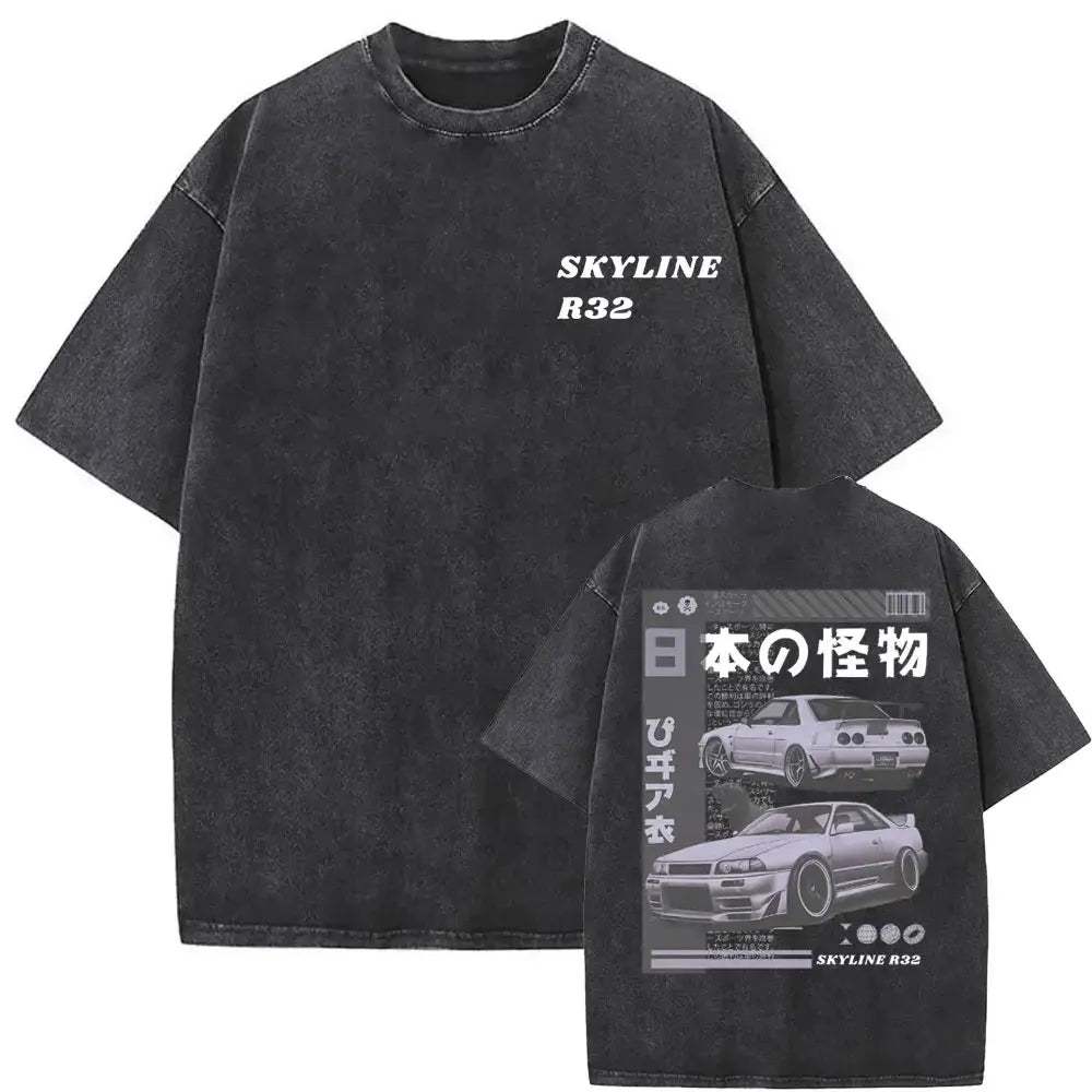 Anime Initial D Drift AE86 lavé Vintage imprimé T-shirt RX-7 R34 horizon GTR JDM T-shirts hommes Harajuku confortable surdimensionné T-shirts