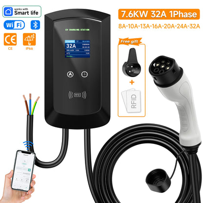 محطة شحن EV ثلاثية الأطوار AFEV 22KW 32A من النوع 2 IEC62196-2 شاحن سيارة كهربائية 7.6/11KW EVSE Wallbox WiFi APP للتحكم عن بعد