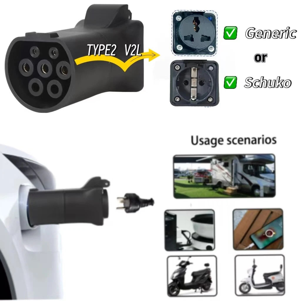 Adaptateur de câble EV de décharge de voiture femelle V2L Type2, pour MG BYD KIA Hyundai Smart # 1 connecteur de véhicule ZEEKR (besoin de voiture prend en charge V2L)