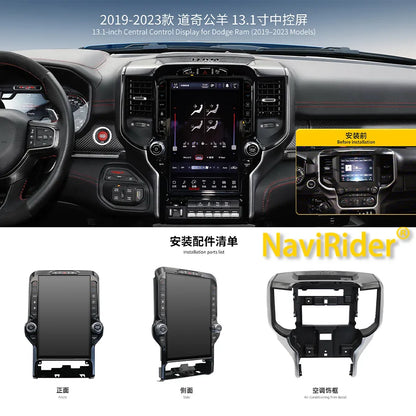 Autoradio Carplay Navigation GPS, écran Android 13.1 pouces, stéréo automatique, lecteur vidéo multimédia, pour Dodge Ram 1500 2500 3500 2019 – 2023
