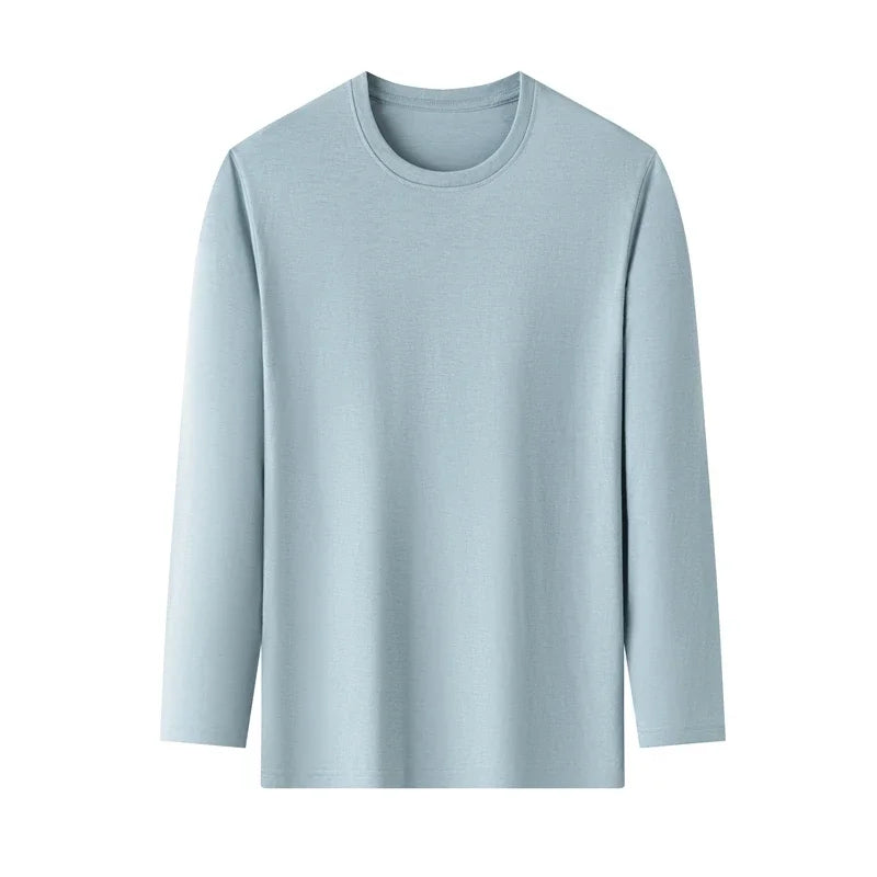 T-Shirt à manches longues et col rond pour hommes, couleur unie, en coton, confortable, respirant, haut décontracté, différentes couleurs, été