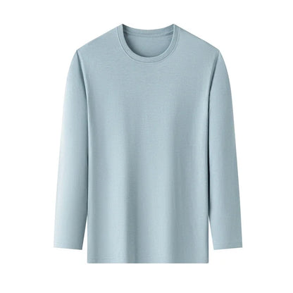 T-Shirt à manches longues et col rond pour hommes, couleur unie, en coton, confortable, respirant, haut décontracté, différentes couleurs, été