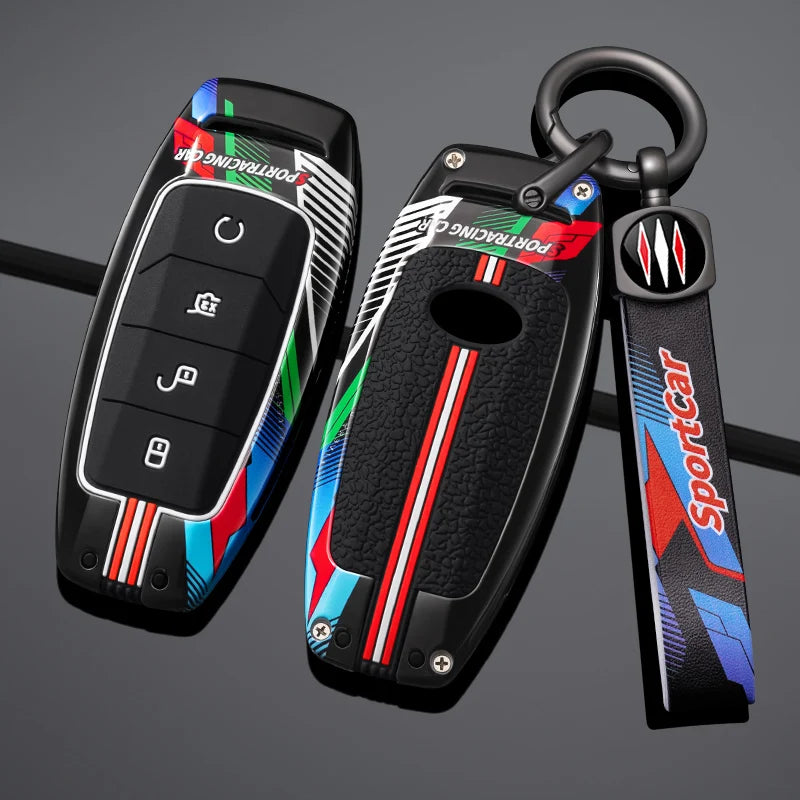 Étui pour clé de voiture en métal, Style course à 4 boutons, housse Fob pour BYD Song Plus Atto 3 Han EV Tang DM Qin Seal Dolphin