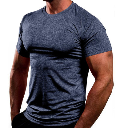 T-shirt slim respirant à séchage rapide pour homme, style Europe et États-Unis, haut de fitness, vêtements de sport, document solide, été, nouveau, 2024