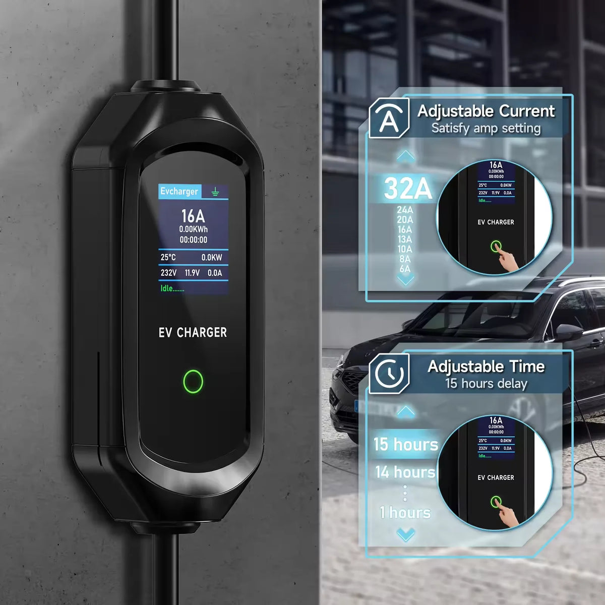 Puppyfc – chargeur EV Portable Type 2, 11kw, 16a, 3 phases, EVSE, charge rapide, prise CEE, WiFi, Bluetooth, télécommande