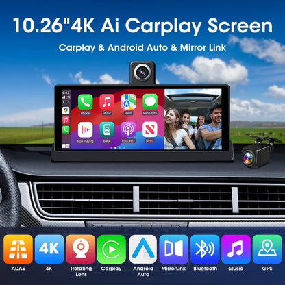 10.26 ''4K ADAS Dashcam voiture DVR Android Auto Carplay écran automobile système Intelligent enregistreur vidéo moniteur caméra de recul