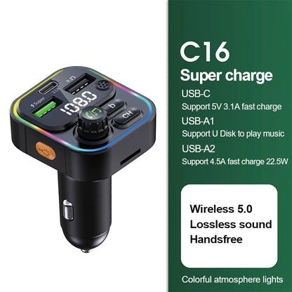 Transmetteur FM Bluetooth 5.0, modulateur d'autoradio mains libres, lecteur MP3 avec adaptateur de Charge USB Super rapide 22.5W pour voiture