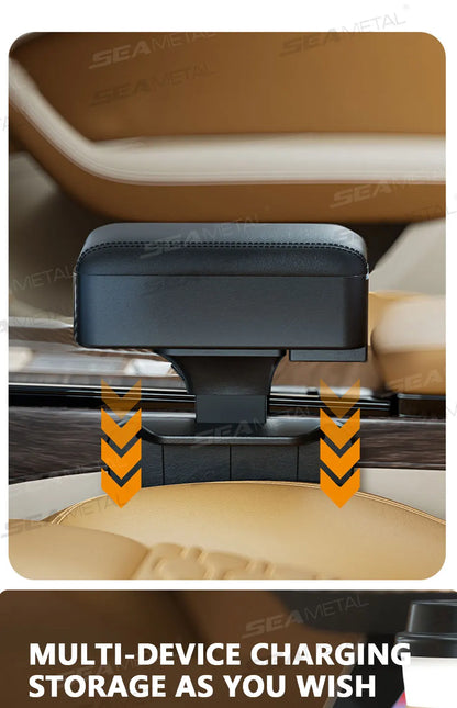 SEAMETAL-Boîte de rangement pour bras de voiture réglable, support de coude, boîte de console centrale avec porte-gobelet GNE, évaluation de charge recommandée