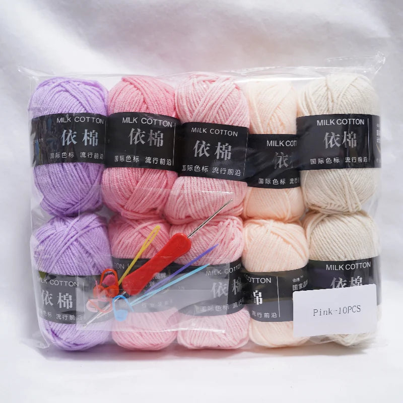 Nouveau 10 pièces série rose fil lait coton fil combinaison Crochet tricot fil ensemble pour bricolage à la main artisanat pull écharpe tricot