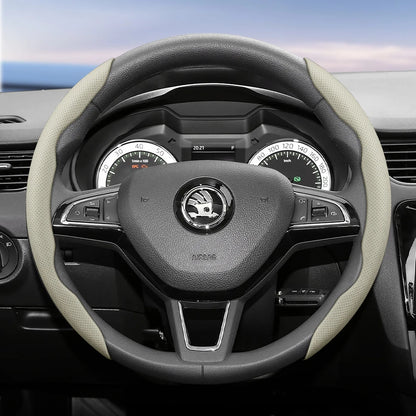 مناسب لـ Skoda غطاء عجلة قيادة من الجلد المسامي بتصميم مقطع سريع التحرير، مضاد للانزلاق ومتين، لسيارات Octavia Rapid Kodiaq Karoq Fabia Superb Kamiq Citigo Scala Combi Kylaq Kushag Slavia Black