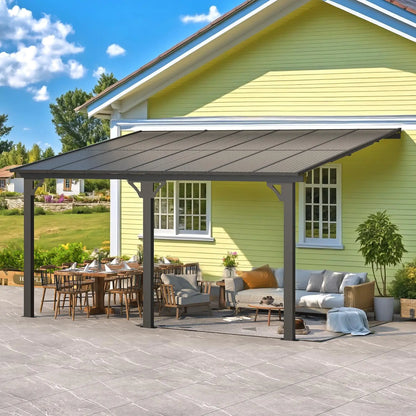 Pergola d'extérieur inclinable réglable en hauteur 10' x 14' pour patio, abri en métal robuste avec auvents métalliques