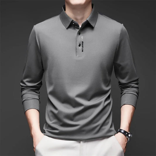 Polo à manches longues pour hommes, décontracté, avec Badge, couleur unie, à la mode, respirant, confortable, polyvalent, nouvelle collection
