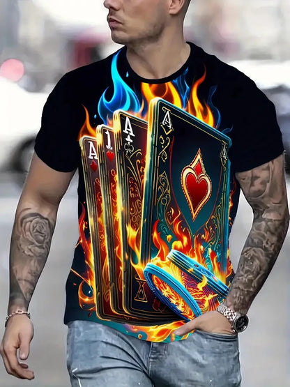 Carte graphique hommes T-Shirts impression 3D carte à jouer à manches courtes décontracté été haut col rond surdimensionné hommes enfants Harajuku Y2k vêtements