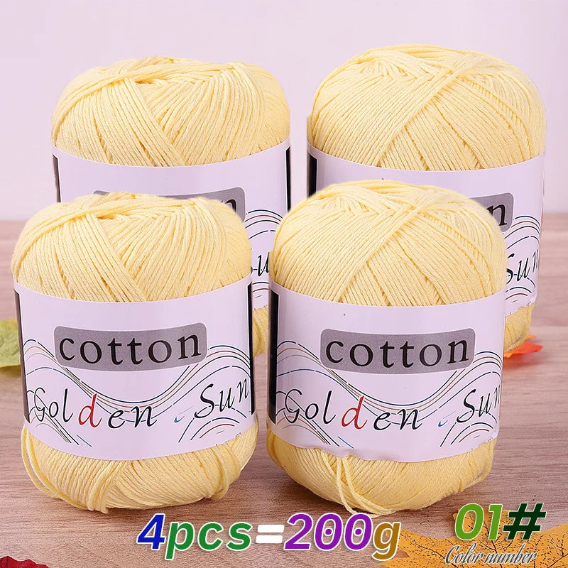 200 g de fil de coton pur 100 %, fil au crochet moyen-fin, fait à la main pour tricoter des pulls, des gilets, des chapeaux et des petites couvertures. Fil de coton moyen-fin, 1 pièce = 4 pièces = 200 grammes
