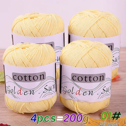 200 g de fil de coton pur 100 %, fil au crochet moyen-fin, fait à la main pour tricoter des pulls, des gilets, des chapeaux et des petites couvertures. Fil de coton moyen-fin, 1 pièce = 4 pièces = 200 grammes