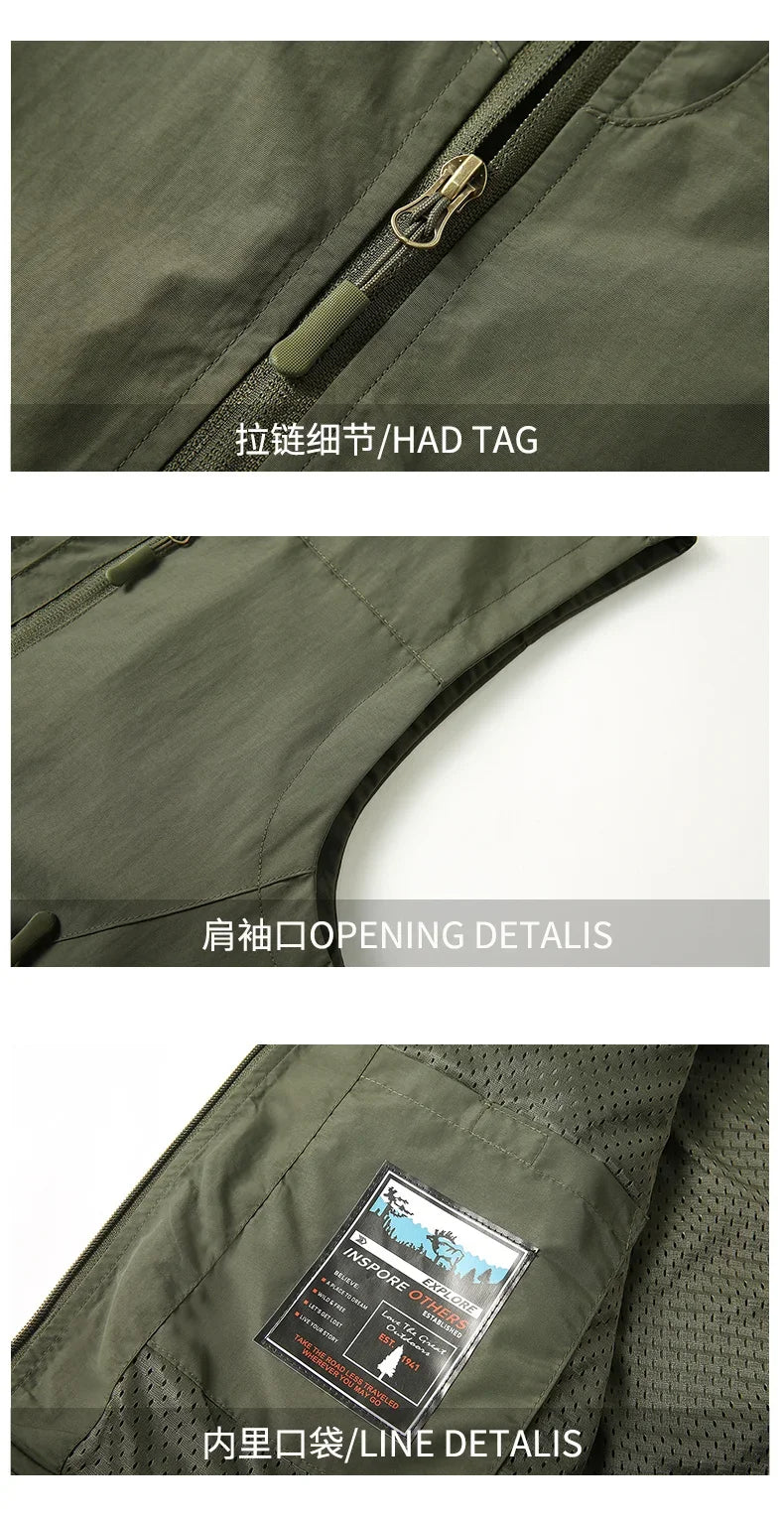 Grande taille hommes été en plein air randonnée gilet tactique multi-poches léger coque souple utilitaire voyage Safari Cargo gilet hommes