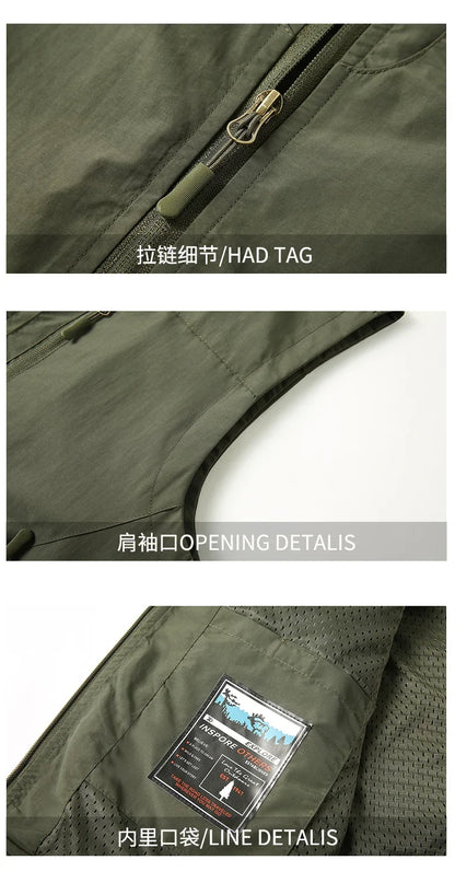 Grande taille hommes été en plein air randonnée gilet tactique multi-poches léger coque souple utilitaire voyage Safari Cargo gilet hommes