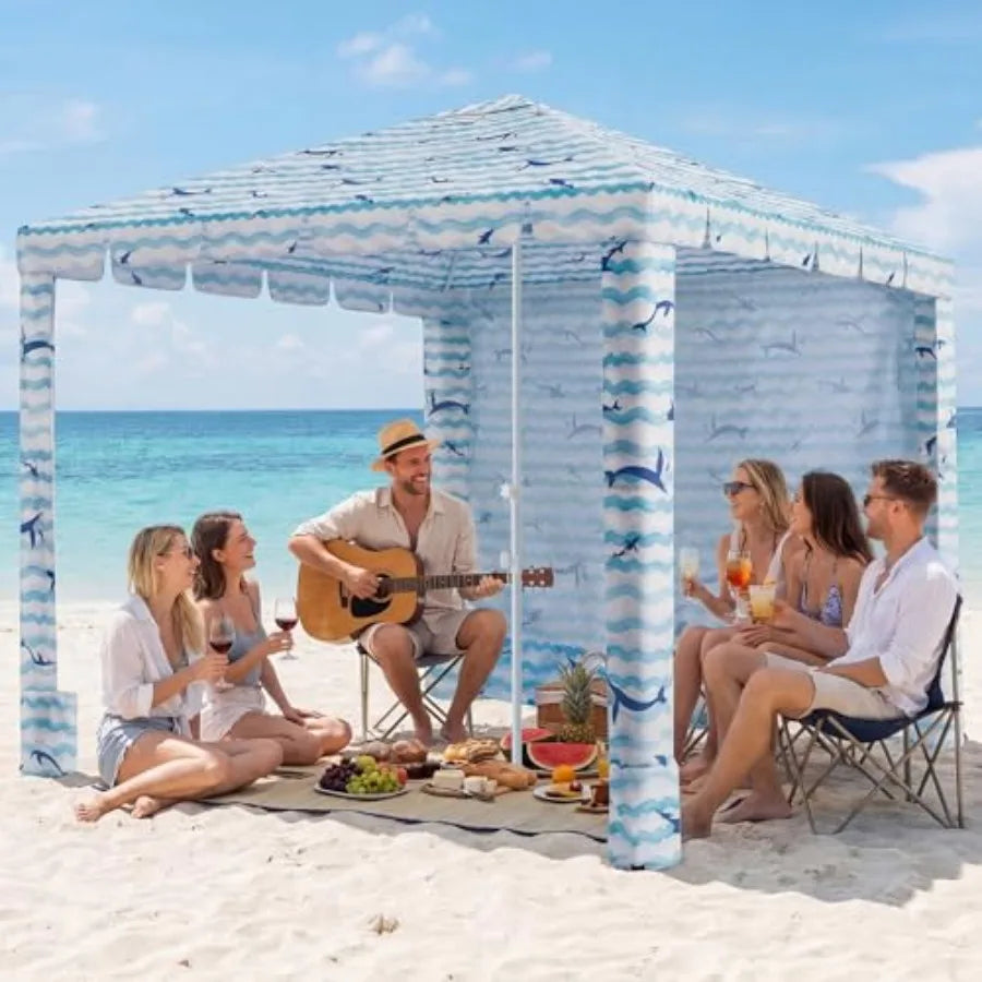 Cabane de plage - Tonnelle de plage 6FT/8FT avec paroi latérale, installation facile, abri solaire, tente imperméable - Abri portable pour toute la famille