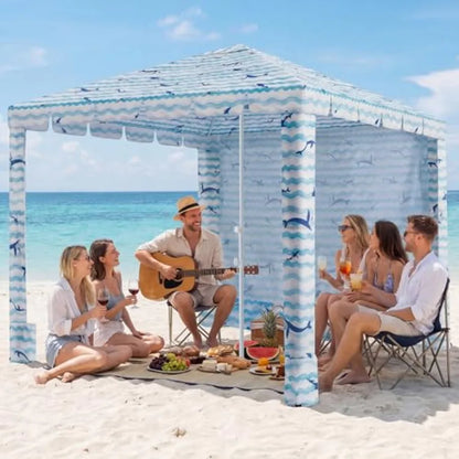 Cabane de plage - Tonnelle de plage 6FT/8FT avec paroi latérale, installation facile, abri solaire, tente imperméable - Abri portable pour toute la famille