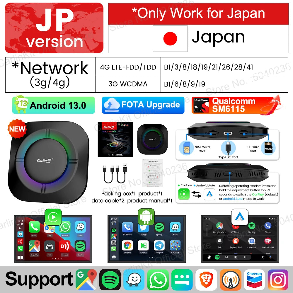 CarlinKit-Smart CarPlay Ai Box, Android 13, prend en charge Netflix, écran partagé prometteur, sans fil, Auto et CarPlay, Smart TV Box, 2026