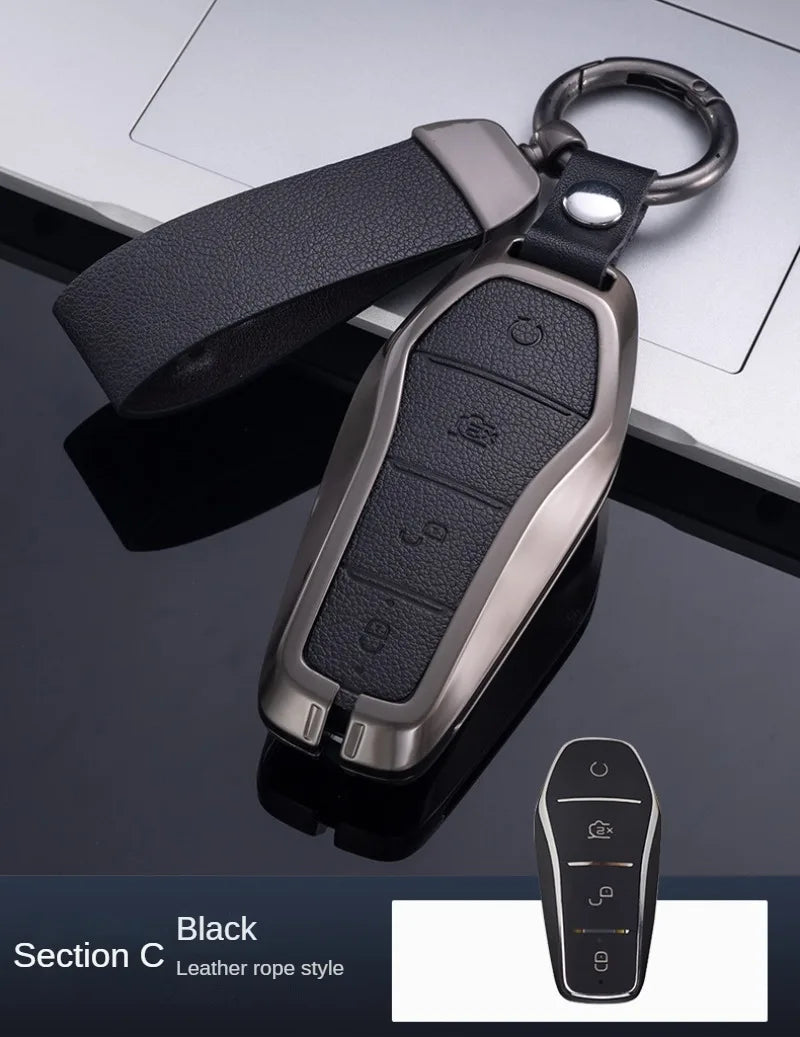 Étui pour clé pour BYD Song Plus Atto 3 Han EV Tang DM Qin joint dauphin cuir métal porte-clés à distance porte-clés accessoires de voiture
