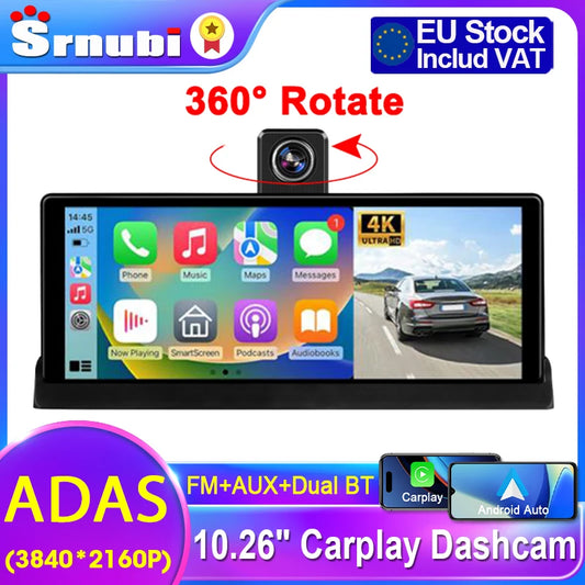 Srnubi 10.26 ''4K ADAS Dashcam voiture DVR Android Auto Carplay écran automobile système Intelligent enregistreur vidéo moniteur rétroviseur