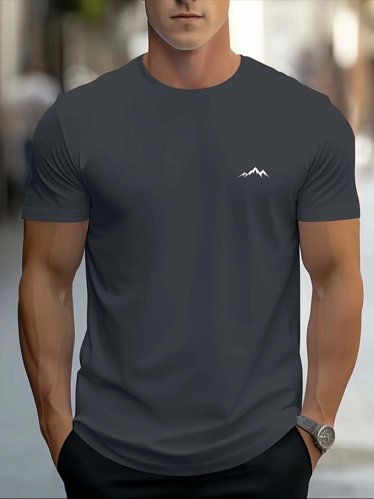 T-shirt à manches courtes et col rond pour hommes, 100% pur coton, à la mode, sport décontracté, ample, imprimé montagne, été