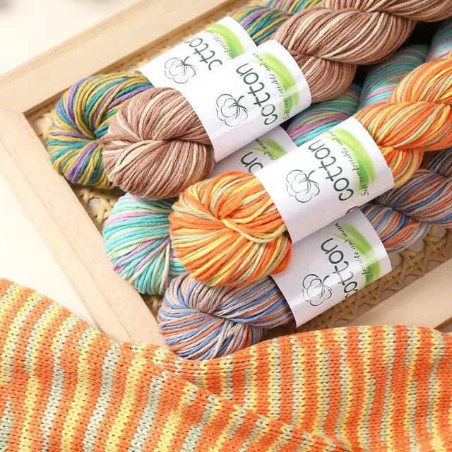 Fil dégradé 100% coton teint à la main 2mm 50g pour tricot, crochet, écharpe et pull DIY