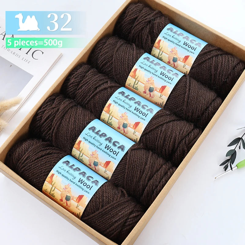 500g contient 5 écheveaux de fil de laine d'alpaga épais, 245 aiguilles, fil à tricoter, fil de matériel de bricolage pour pulls à tricoter, fil pour la fabrication de pulls en laine, grands manteaux, châles, chapeaux,