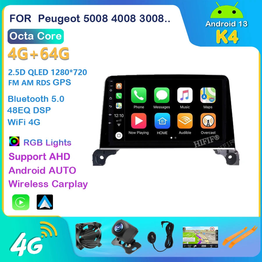 Autoradio Android, WIFI, FM, GPS, Stéréo, 2 DIN, Unité Centrale avec Cadre, pour Voiture KIT 5008, 4008, 3008, 2017, 2018, 2019, 2020