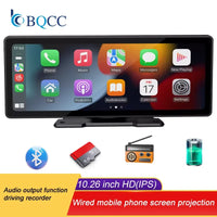 BQCC-Écran Carplay sans fil portable, caméra de recul arrière HD, autoradio DVR, lecteur vidéo MP5, Android Auto, 10.26 pouces