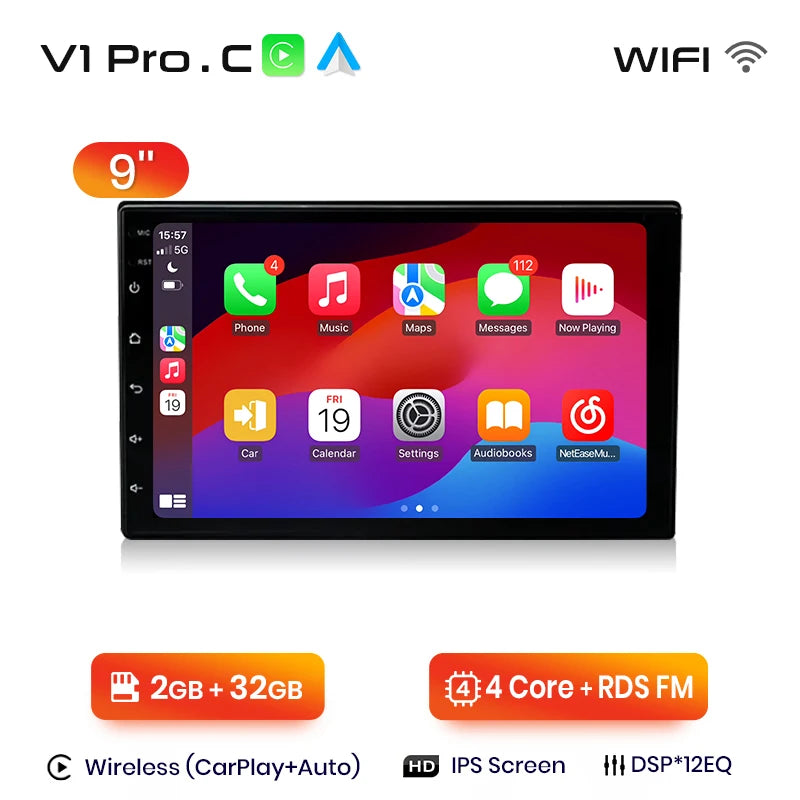 Junsun 7 9 10 pouces Radio universelle Carplay Android Auto autoradio lecteur multimédia systèmes intelligents pour Ford Peugeot Fiat