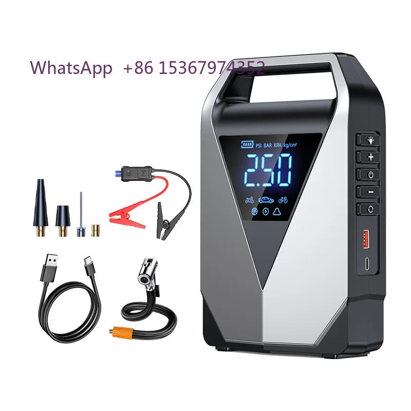 Batterie externe multifonction tout-en-un 12000mAh, démarreur de saut d'urgence pour voiture, lumière LED, gonfleur d'air Portable pour voiture et camion