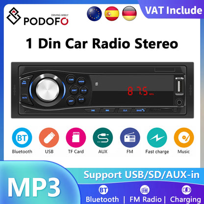 Podofo 4.1 "autoradio Audio 1 Din Bluetooth Audio musique stéréo MP3 autoradio lecteur récepteur FM avec AUX/USB/TF carte dans le Kit de tableau de bord
