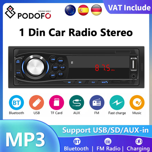 Podofo 4.1 "autoradio Audio 1 Din Bluetooth Audio musique stéréo MP3 autoradio lecteur récepteur FM avec AUX/USB/TF carte dans le Kit de tableau de bord