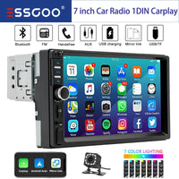 ESSGOO Carplay Android Auto 1 DIN 7 "Radio de voiture universelle BT TF EQ USB AUX TF USB HD lecteur multimédia à écran tactile avec 7 couleurs