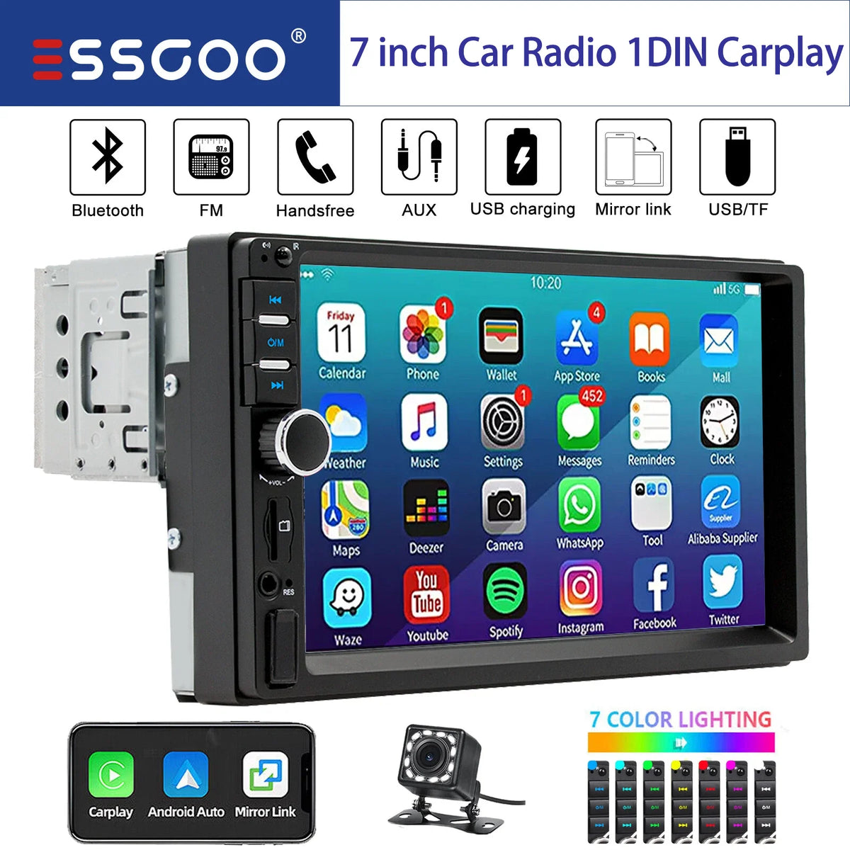 ESSGOO Carplay Android Auto 1 DIN 7 