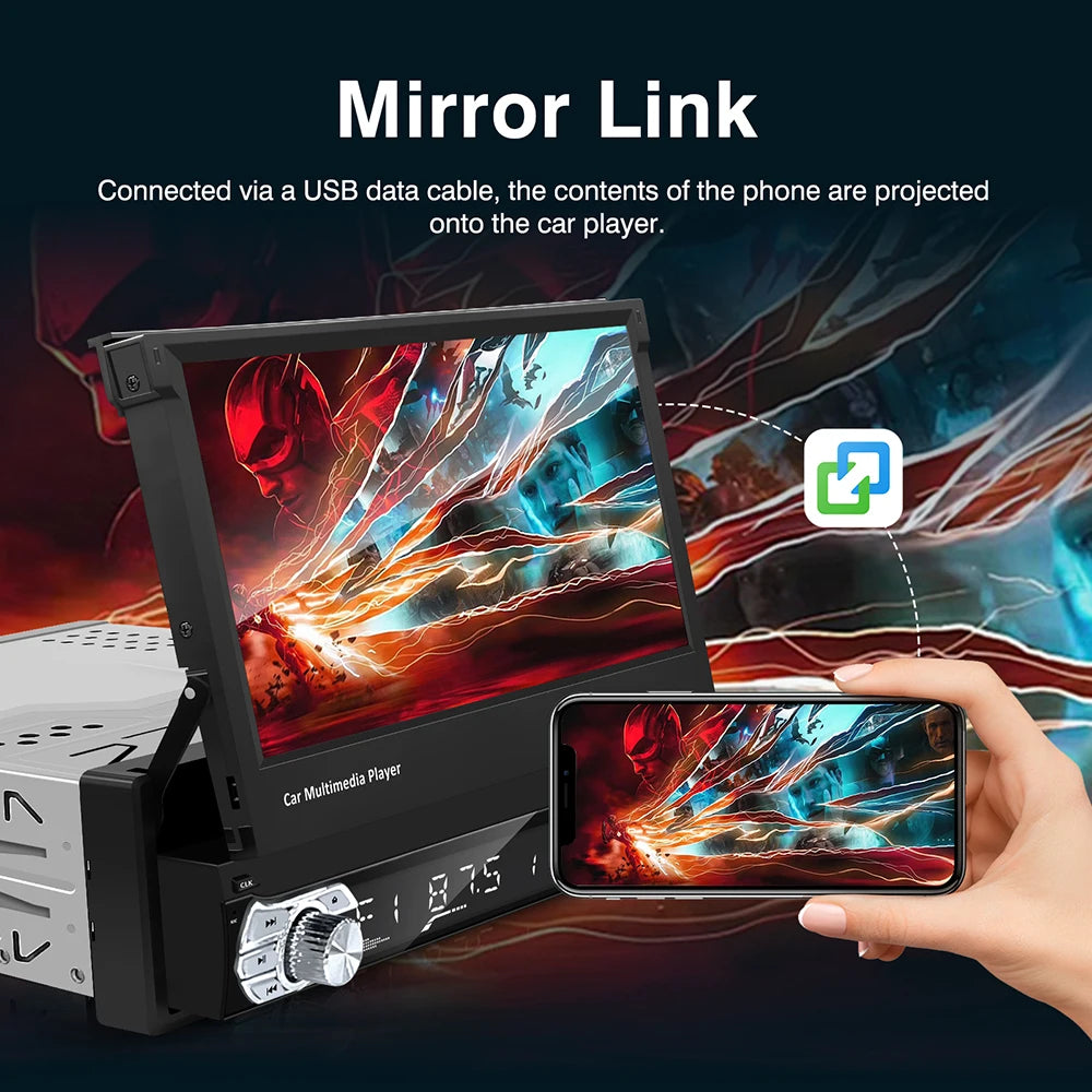 Lecteur MP5 universel Carplay Android Auto 1 Din 7 pouces manuel écran tactile rétractable automatique lecteur de voiture Radio FM lien miroir