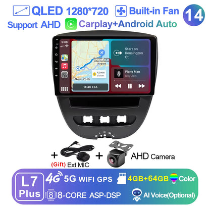 LEHX-Autoradio L6 Pro, Android 14, 2 Din, Stéréo, CarPlay, Limitation de Courant, GPS, pour Voiture KIT 107, Toyota Aygo, Cristaux en C1 (2005-2014)