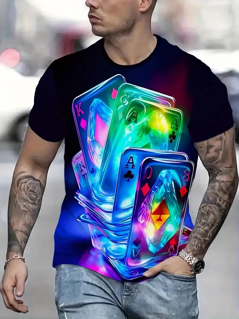 Carte graphique hommes T-Shirts impression 3D carte à jouer à manches courtes décontracté été haut col rond surdimensionné hommes enfants Harajuku Y2k vêtements