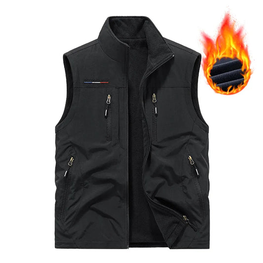 Gilet épais doublé polaire pour hommes, vêtements d'extérieur Double face, automne hiver, vêtements de travail décontractés, multi-poches, grande taille