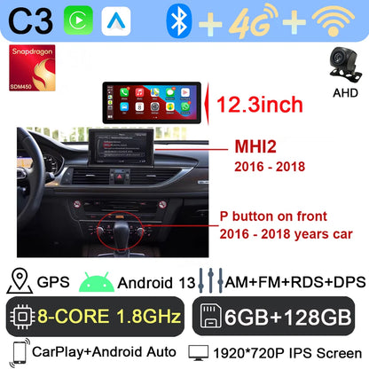 Android 13 sans fil Carplay 12.3 pouces pour Audi A6 C7 A7 2012-2018 autoradio multimédia Android Auto GPS 4G LTE DSP stéréo WiFi