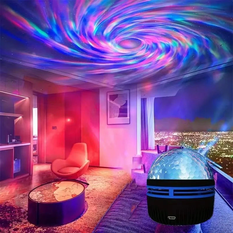 Projecteur LED Ciel Étoilé RGB Galaxie Lampe d'Ambiance Projection Noël Halloween Télécommande 7 Couleurs Rotation Automatique Maison