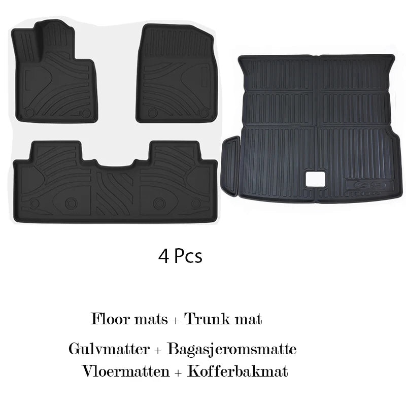 Tapis de sol de voiture pour Xpeng G9, tapis de coffre, doublure de chargement, protecteur, imperméable, coussinets de pied non alds, 2022-2024, kit de tapis de coffre