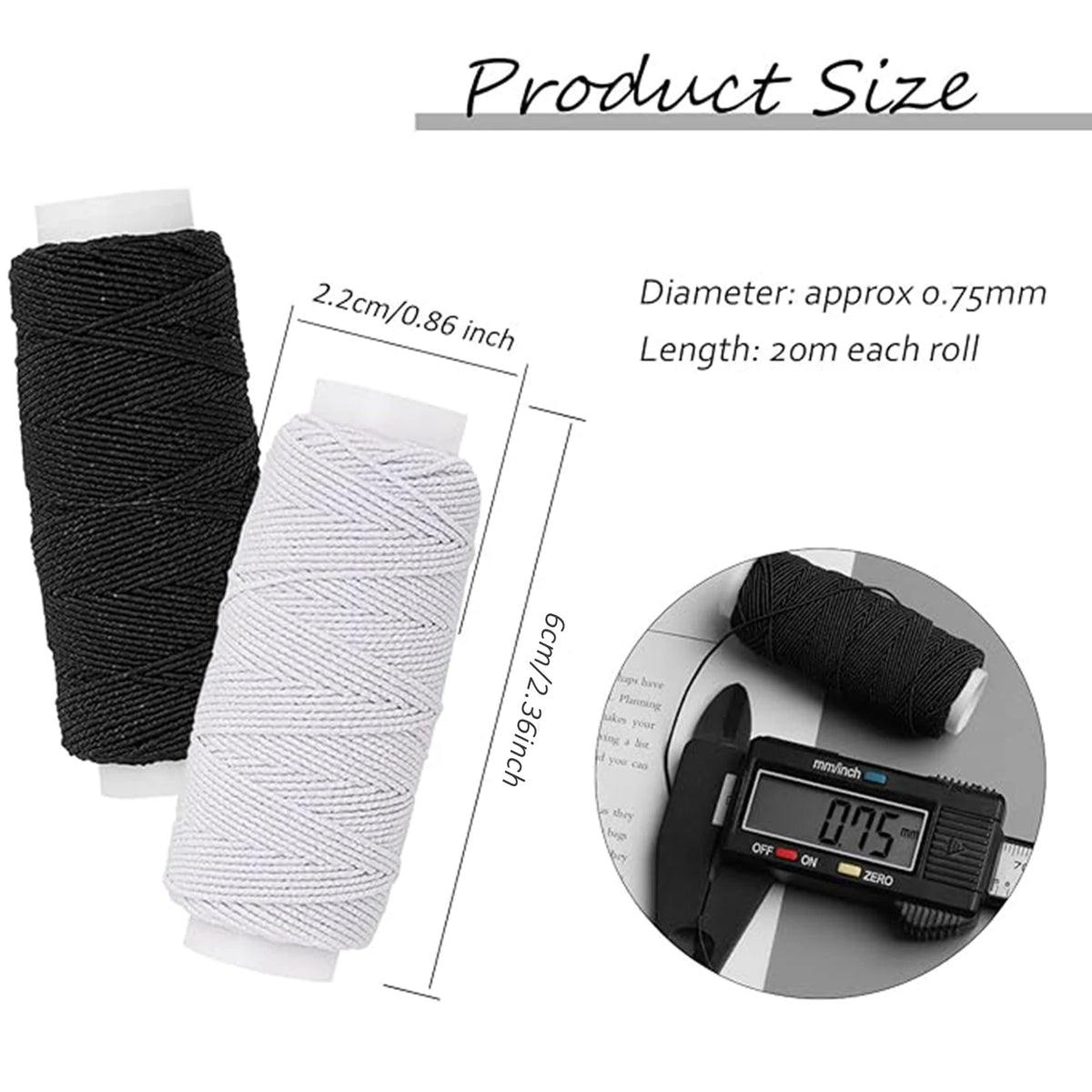 Cordon artisanal élastique de sertissage de 0.75mm, 20m de chaque bobine, fil élastique de sertissage pour la couture, cordon artisanal de tricot matelassé, perles de bricolage