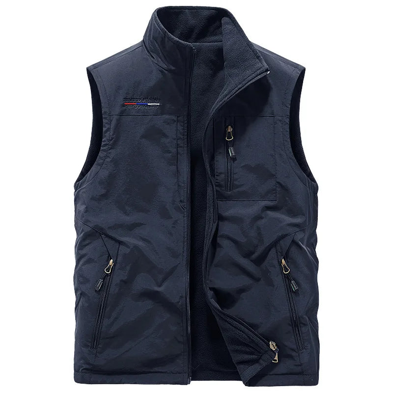 Gilets chauds en polaire pour hommes, multi-poches, vestes d'escalade sans manches, gilets Cargo pour porter des deux côtés, 6X, nouvelle collection automne